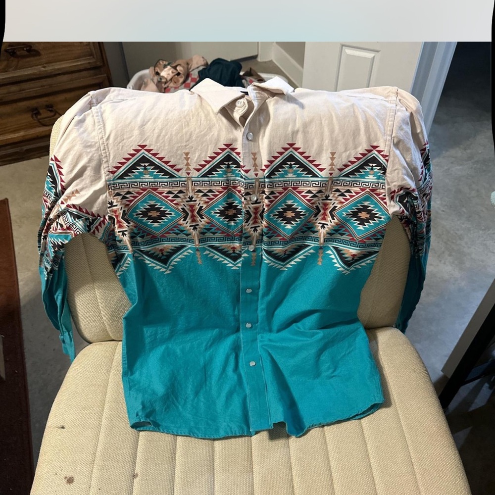 Panhandle Slim Blue and Cream Button Down Western Shirt